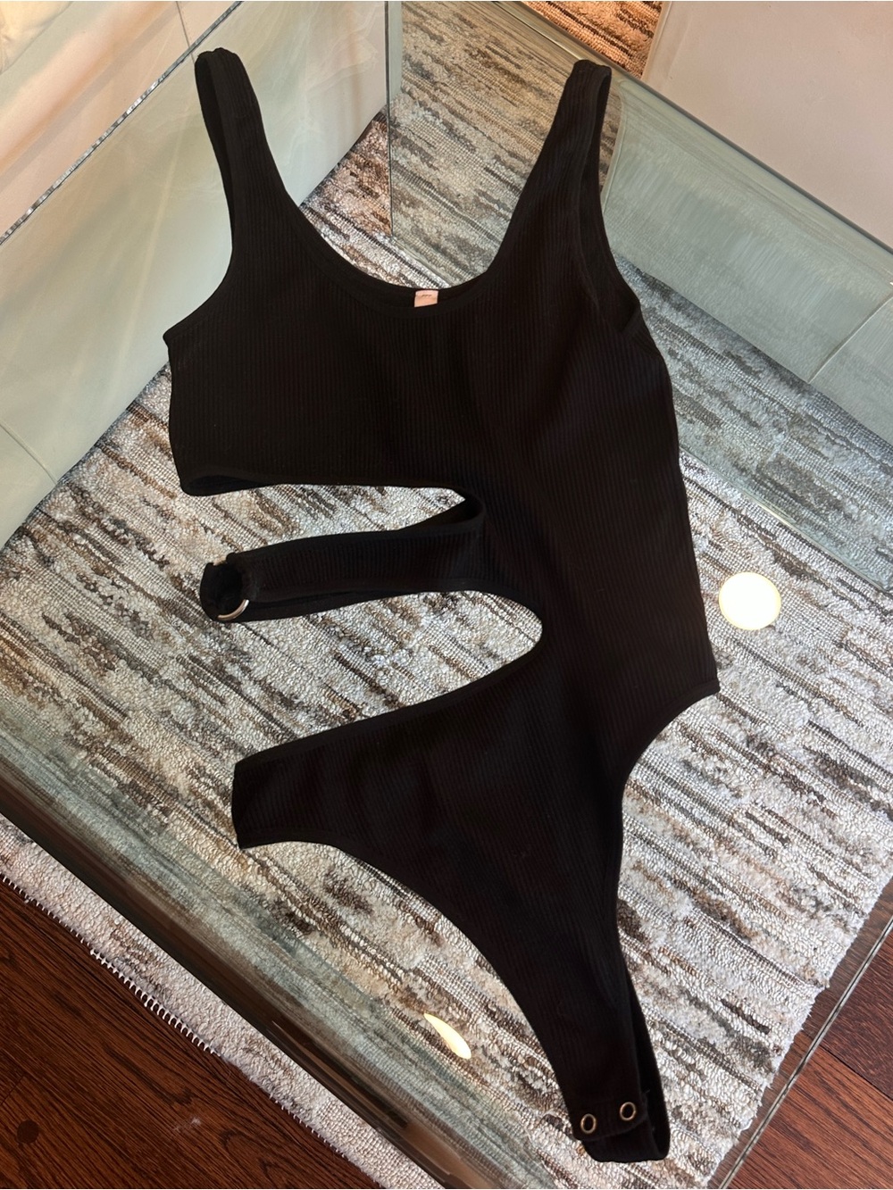 Anwind Black Ribbed Cutout Bodysuit Size S/M